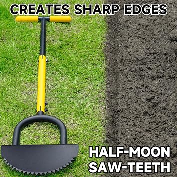 Manual Edger Lawn Tool with 38-42 Adjustable Length, Half Moon Saw Tooth Border Edger with Wide Footplate Manganese Steel Blade, Garden Edging Tool for Flower Beds, Landscaping, Sidewalks, Yard