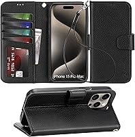 Vista 10 de Arae Funda compatible con iPhone 15 con tarjetero y correa para la muñeca para iPhone 15 de 6.1 pulgadas, color negro