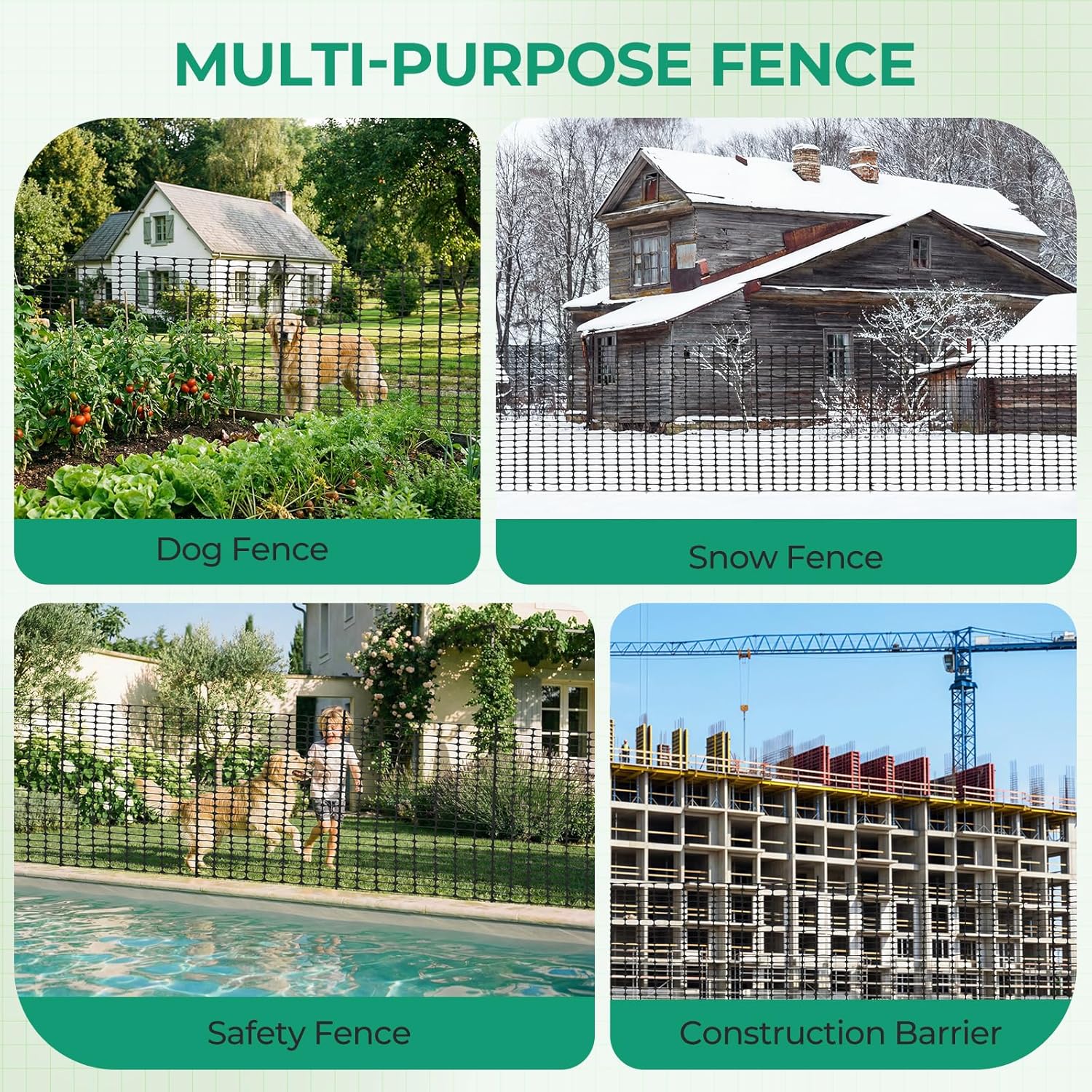 Ohuhu Plastic Garden Fence Safety Fence, 3.4'x100' Reusable Garden Fence Roll with 25Pcs 4FT Stakes, Temporary Fencing for Animal Barrier Construction Snow Fence Poultry Rabbits Chicken Dogs Deer