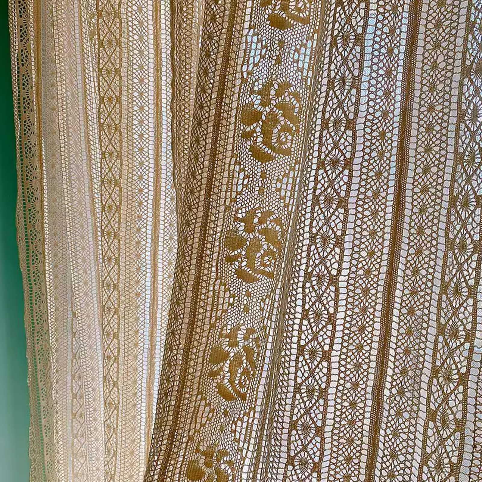 Rideau Au Crochet Boho Chic avec Glands, Rideau en Dentelle Brodée Florale de Ferme pour Chambre à Coucher et Salon, 1 Panneau