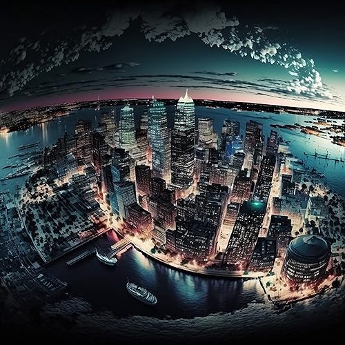 Miniatura 2 de DEKOROS.COM Papel tapiz con vista nocturna de las luces de la ciudad de Boston, gran paisaje de rascacielos con cielo nublado, papel tapiz de pared