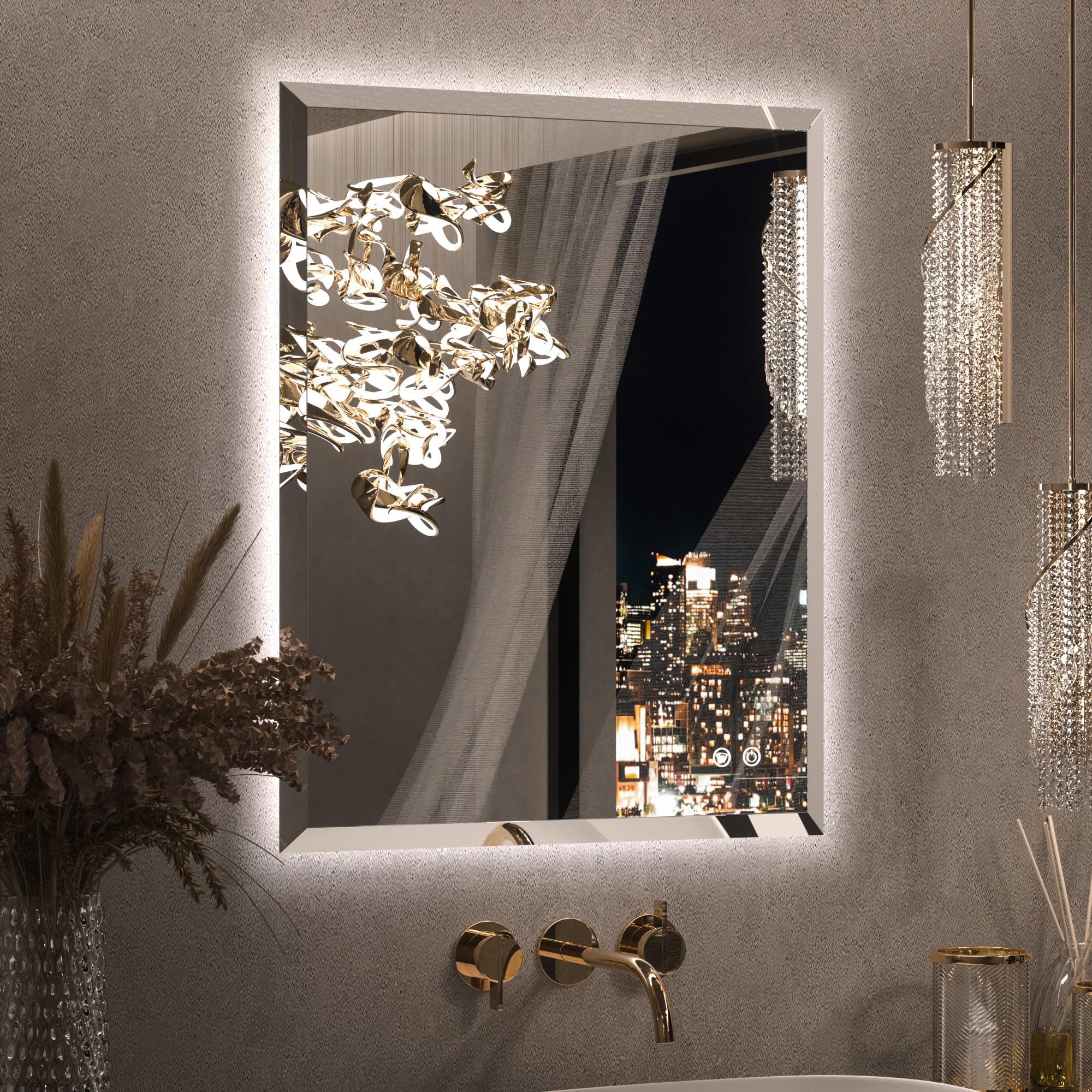 Keonjinn LED Mirror Backlit 24 x 30 Inch Beveled Bathroom Mirror with Backlight UL-Listed Safe Tempered Glass 3