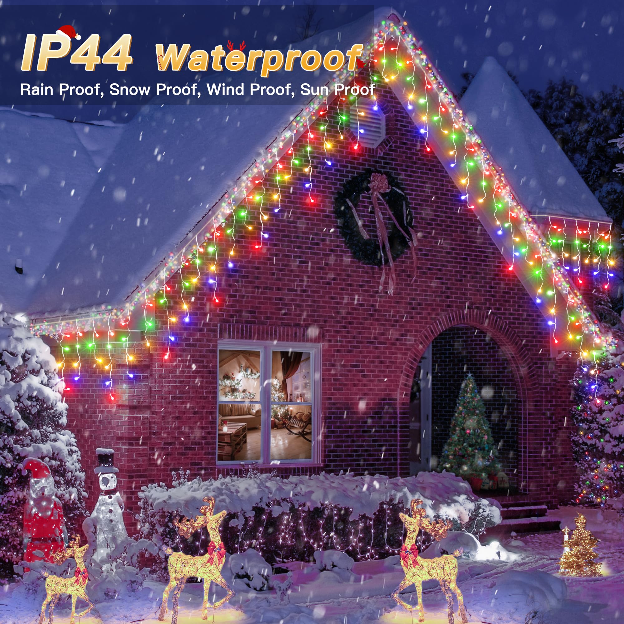 Hopexy Icicle Outdoor Christmas Lights, 216 LEDs 7.3m Waterproof Connectable Outside Fairy Light Mains Powered - Image 3