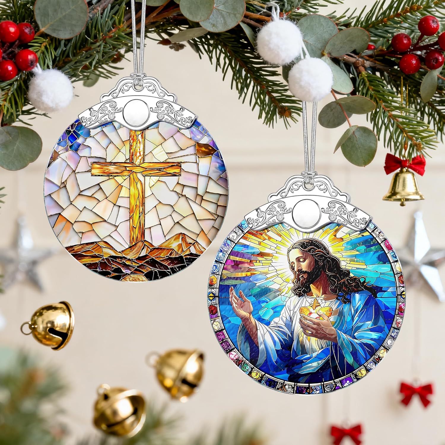 Christian Gifts: Stained Glass Jesus Ornament | Christmas Ornaments (Christmas Tree Ornaments), Religious Holiday Decor, Jesus Christ Decoration, Religious Gifts & Xmas Gift - Image 4