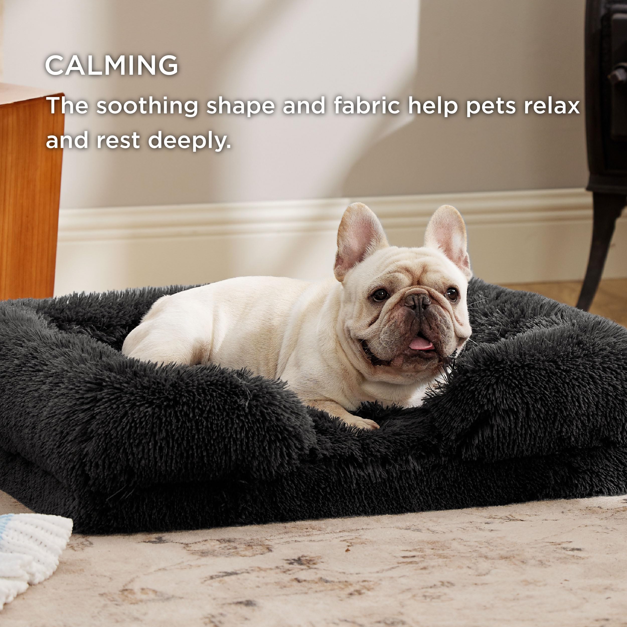 Bedsure, Letto/divano ortopedico per cani, di dimensioni medie, con rivestimento in peluche con cerniera sfoderabile e lavabile, grigio scuro, 71 x 58 x 16 cm