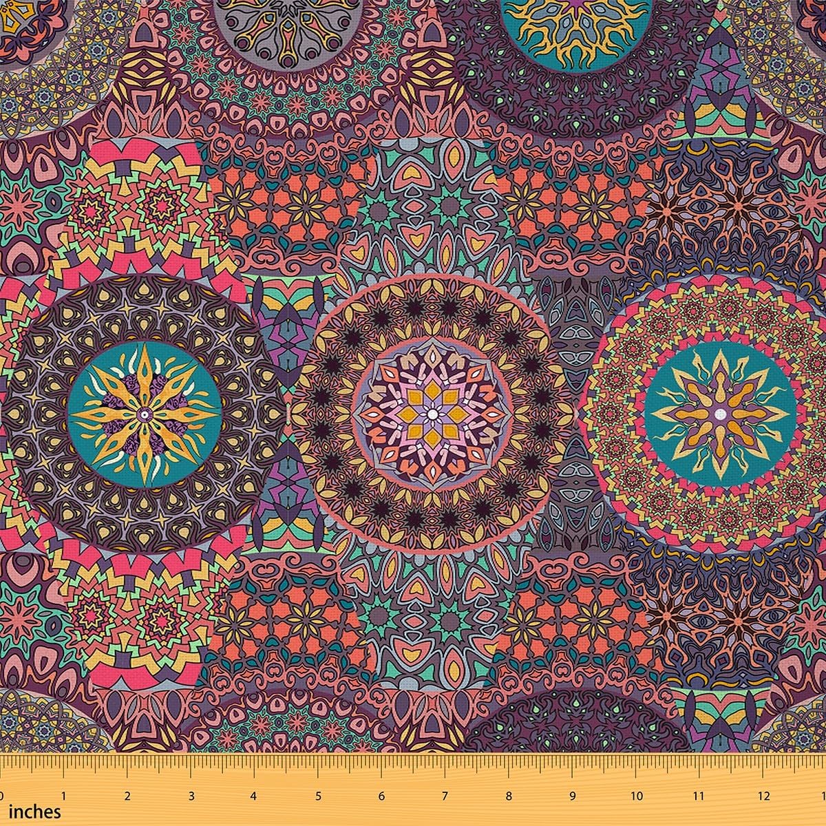 Exotic Bohemian Lotus Mandala Outdoor Fabric by The Yard,Vintage Irregular Geometric Fabric for Craft Lover,Watercolor Abstract Flowers Upholstery Fabric for Quilting Sewing Supplies,3 Yards