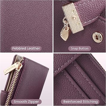 Pomelo Best Women's RFID Wallet - Vegan Leather Bi-fold Small Ladies Purse with Zipper Coin Pocket & ID Window - Leaf Charm Compact Wallet for Women (Deep Plum)