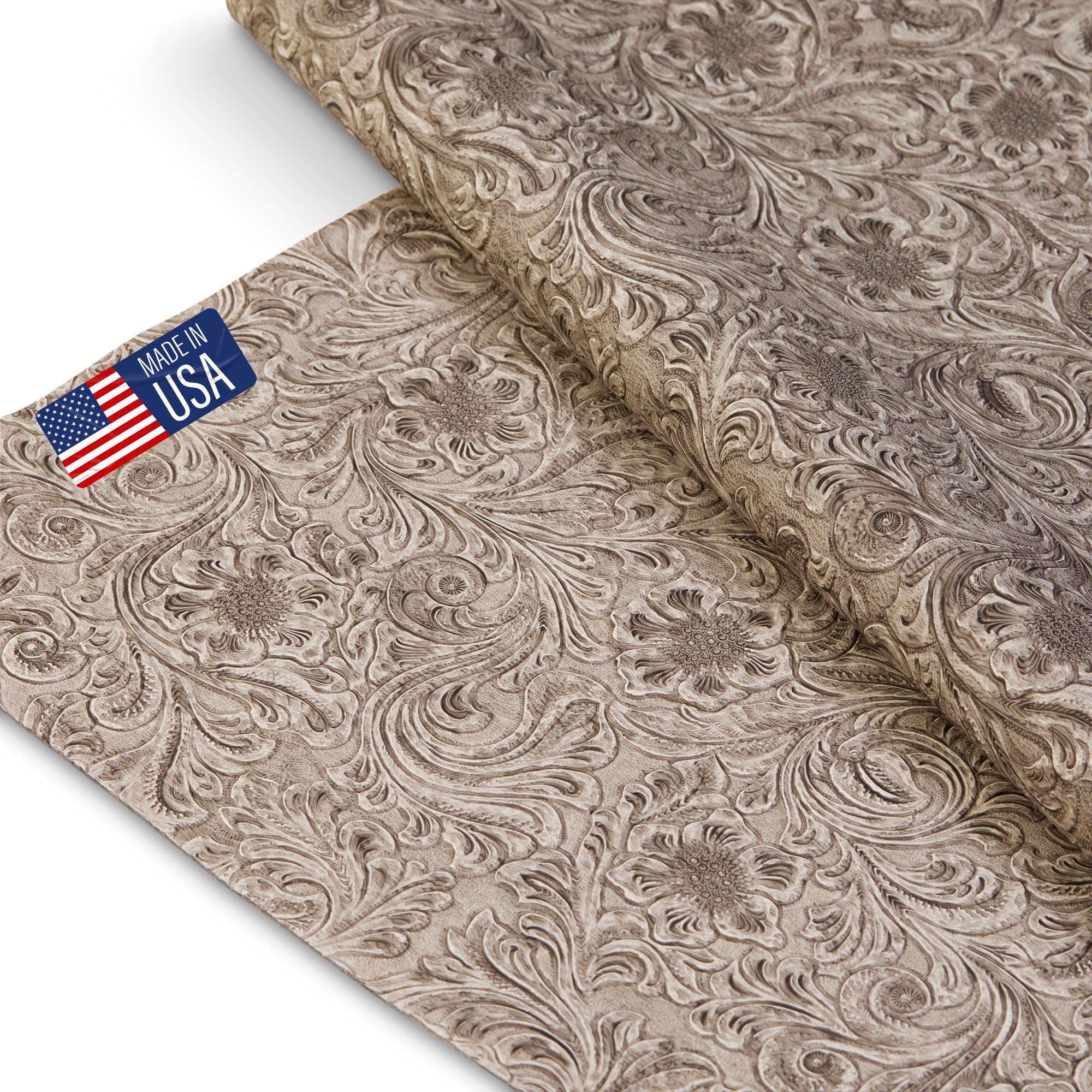 Tooled Faux Leather Western Cowboy, Floral Embossed Vinyl, Craft DIY and Upholstery Textured PU Pleather Fabric - Individual One Yard Cut 36