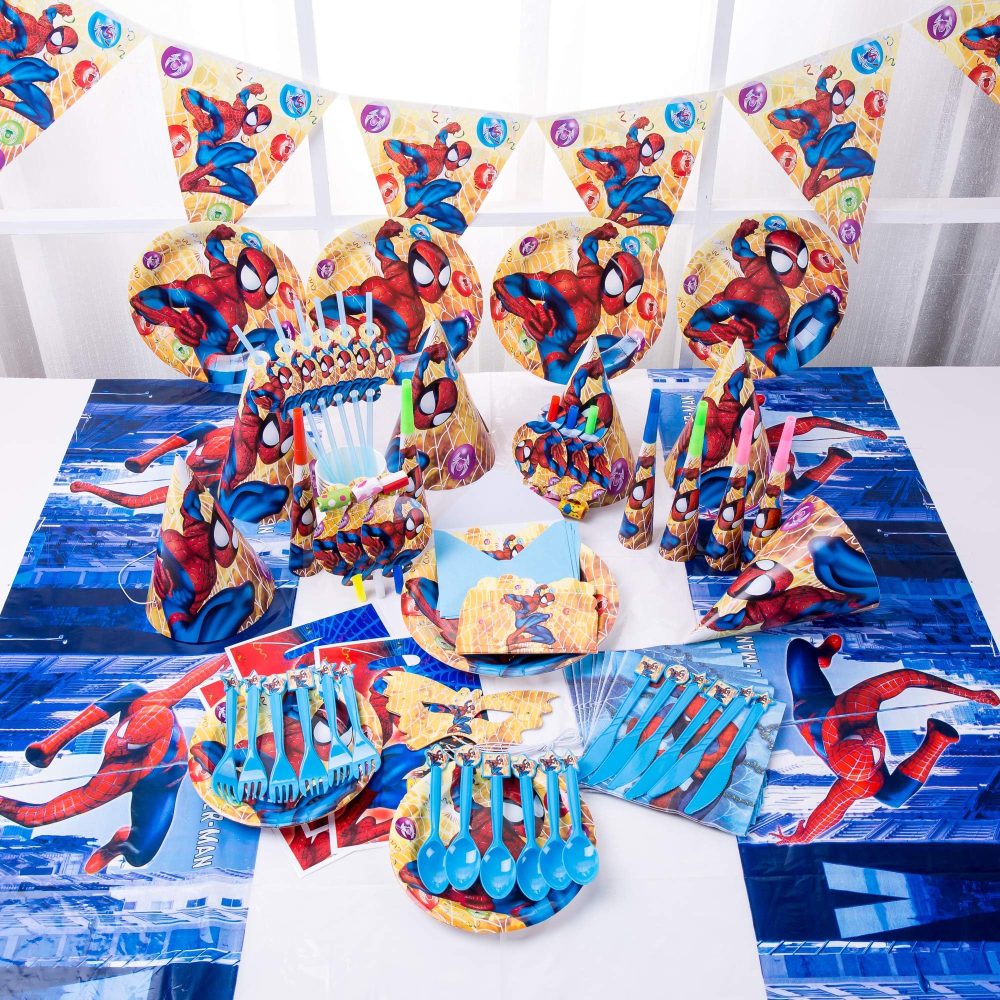 90pcs Set Spiderman Theme Party Disposable Tableware Set Decoration Supplies Christmas Table Cloth Set for Kids Favor Birthday Decoration Props