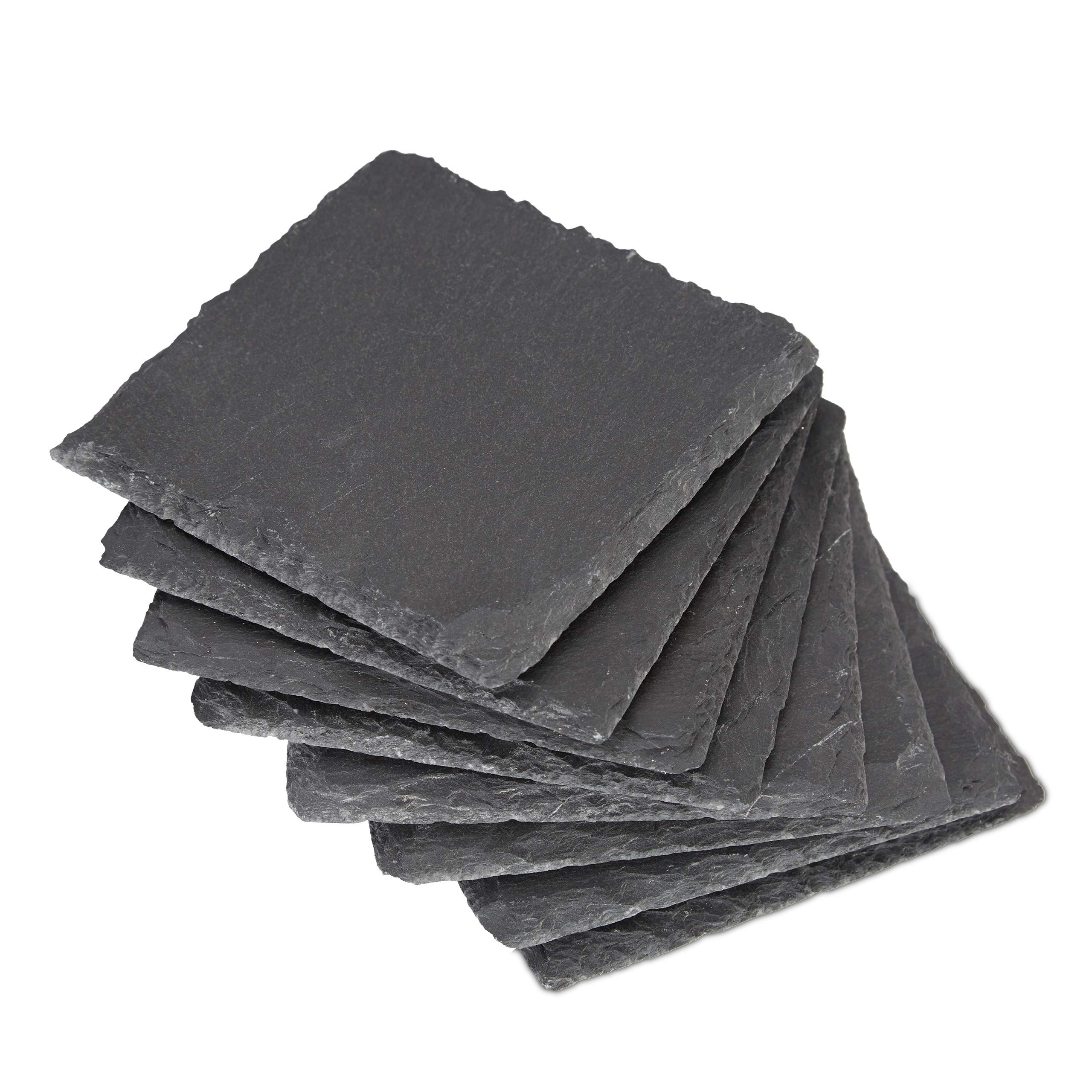 Relaxdays Sottobicchieri in Ardesia, Set da 8, Quadrati 10x10 cm, Poggiabicchieri Facili da Pulire, Grigio