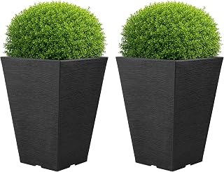 Pure Garden Large Outdoor Planters, Gray, 13.75", 2-Pack