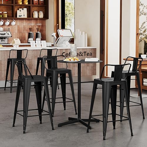 Miniatura 9 de Yongchuang Juego de 4 taburetes de bar de metal, taburetes de bar negros de 24 pulgadas con respaldo de cocina, sillas de bar de altura para Negro