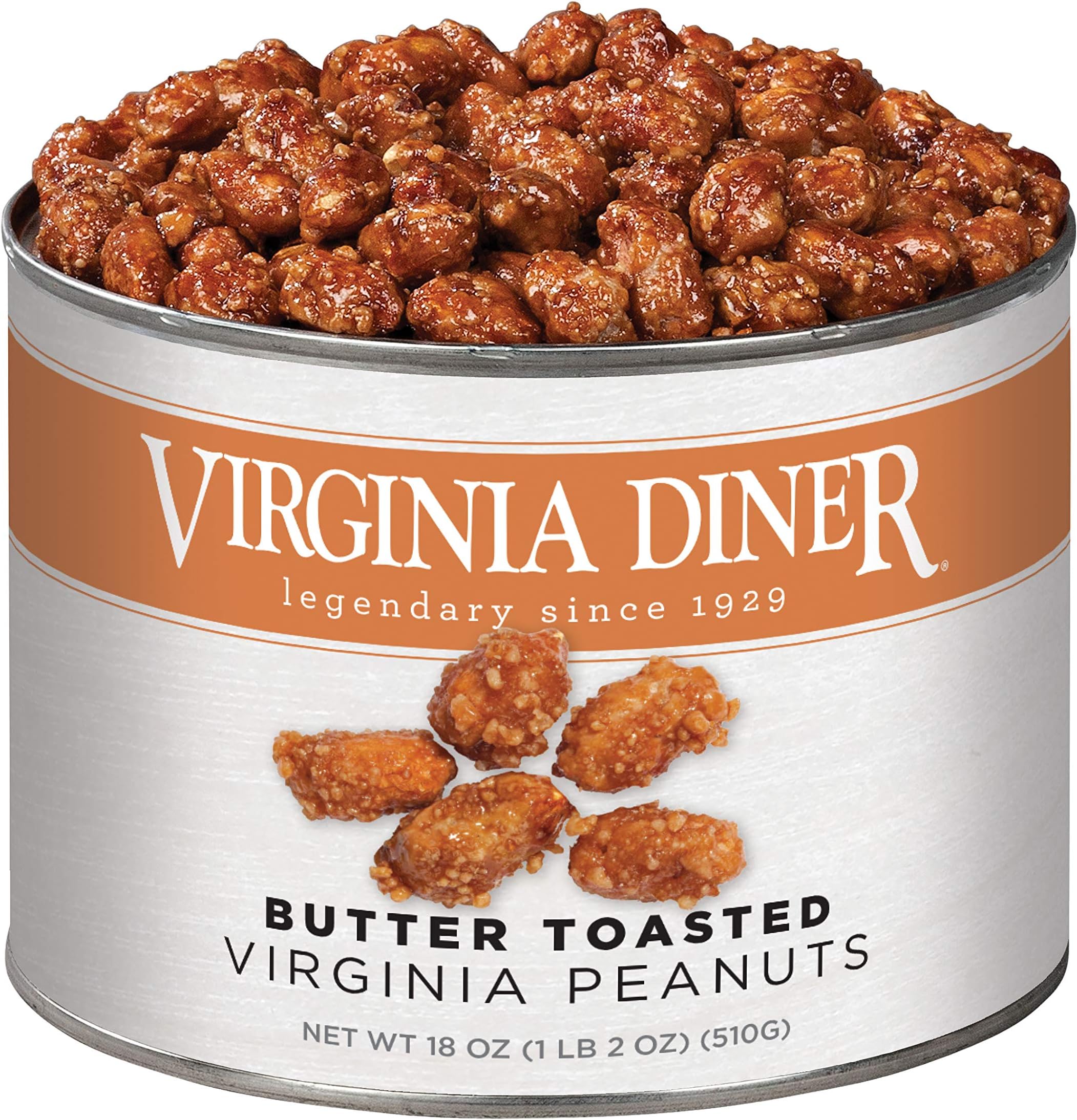Virginia Diner - Gourmet Natural Extra Large Butter Toasted Virginia Peanuts, 18 Ounce Tin