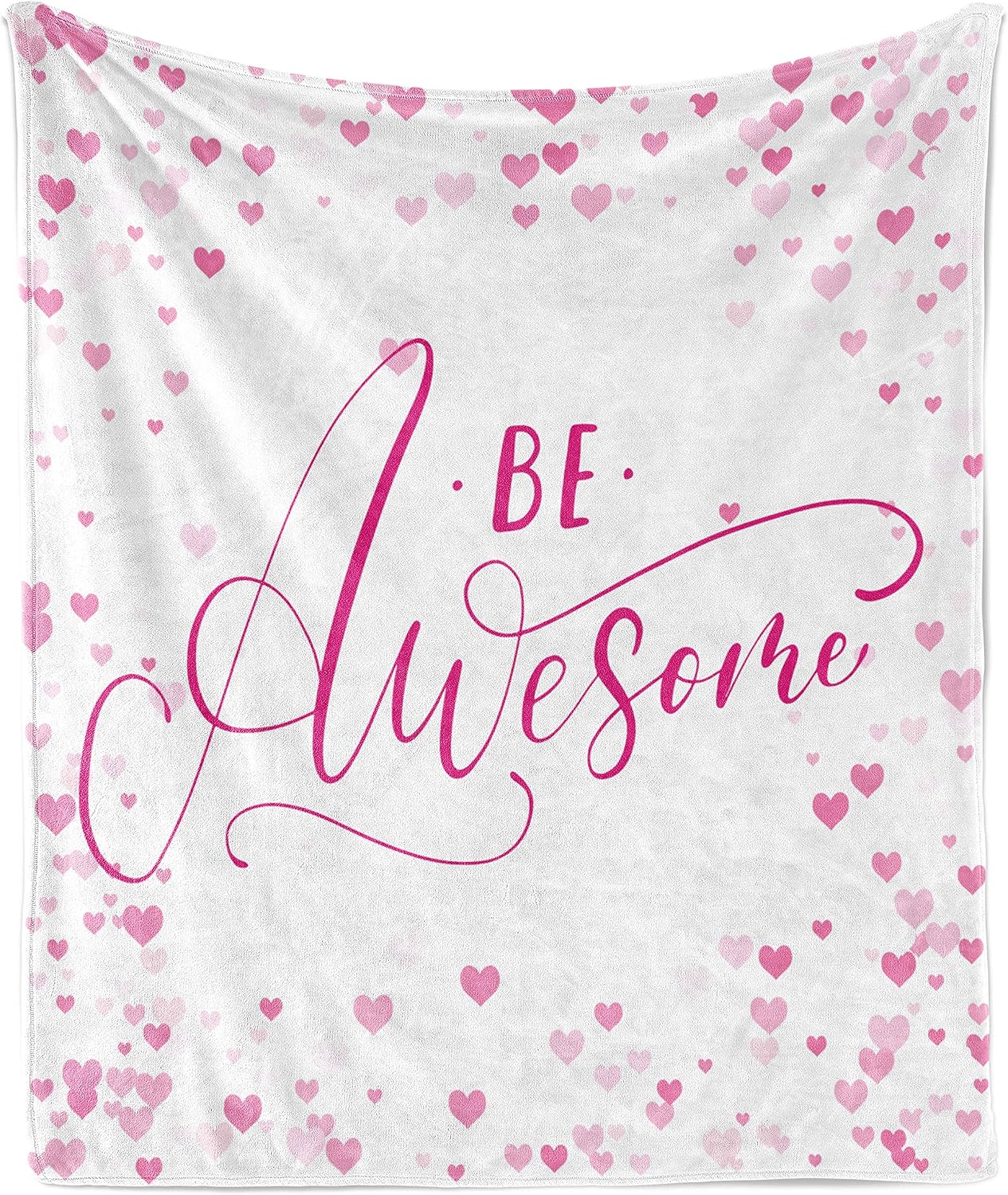 Lunarable Saying Throw Blanket, Valentines Day Concept Expressive Lettering Romantic Hearts, Flannel Fleece Accent Piece Soft Couch Cover for Adults, 60" x 80", Magenta Pale Pink