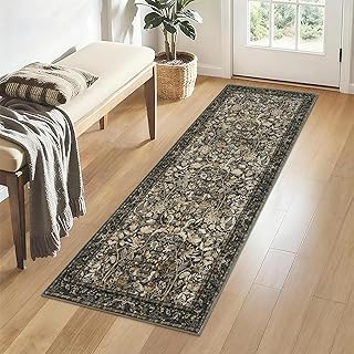 Washable Runner Rug 2x6: Vintage Boho Floral Carpet Runners for Hallway Entryway Non-Slip - Soft Botanical Low Pile Thin Mat for Kitchen Bathroom Bedroom Laundry Floor Decor - Dark Brown