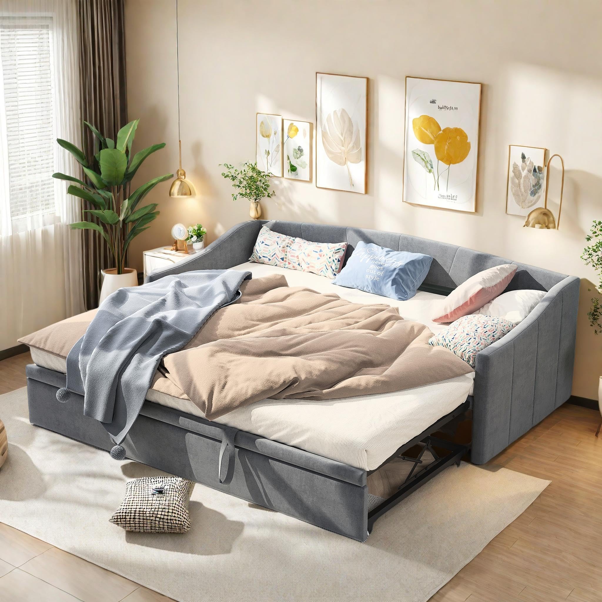 Sofá cama extensible de 200 cm de ancho que se transforma en cama doble para tu apartamento