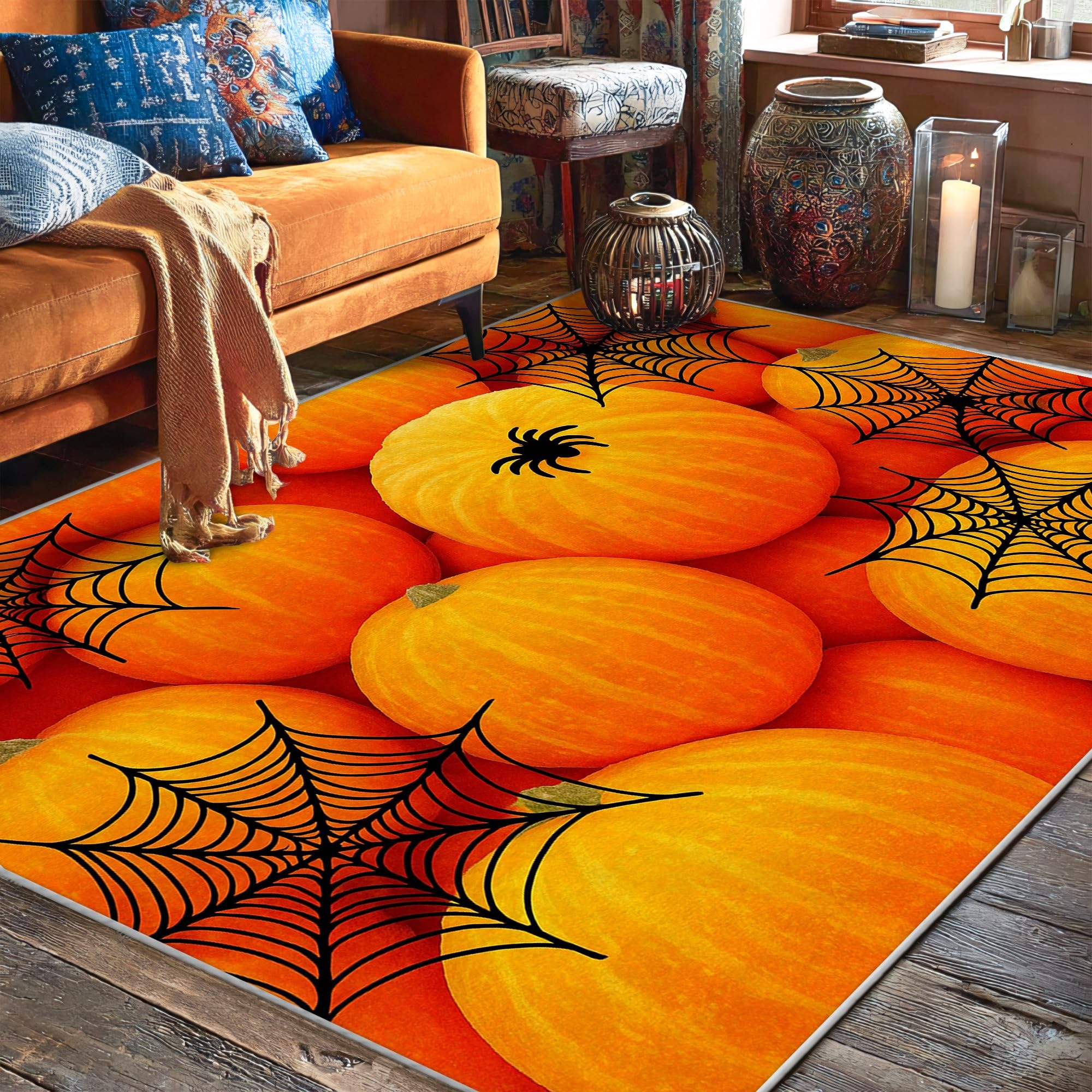 Tapis de citrouille orange lavable anti-poussière de salon