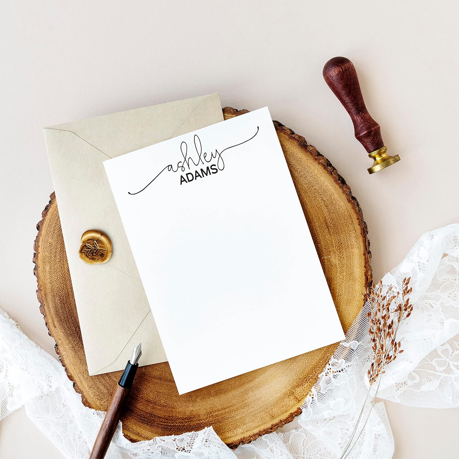 Personalized Stationery Note Cards with Envelopes Set - Flourish Name in Calligraphy Personalized Stationary For Women - Men - FLAT Custom Stationery Set with Envelope - Custom Gift for Her 22-108