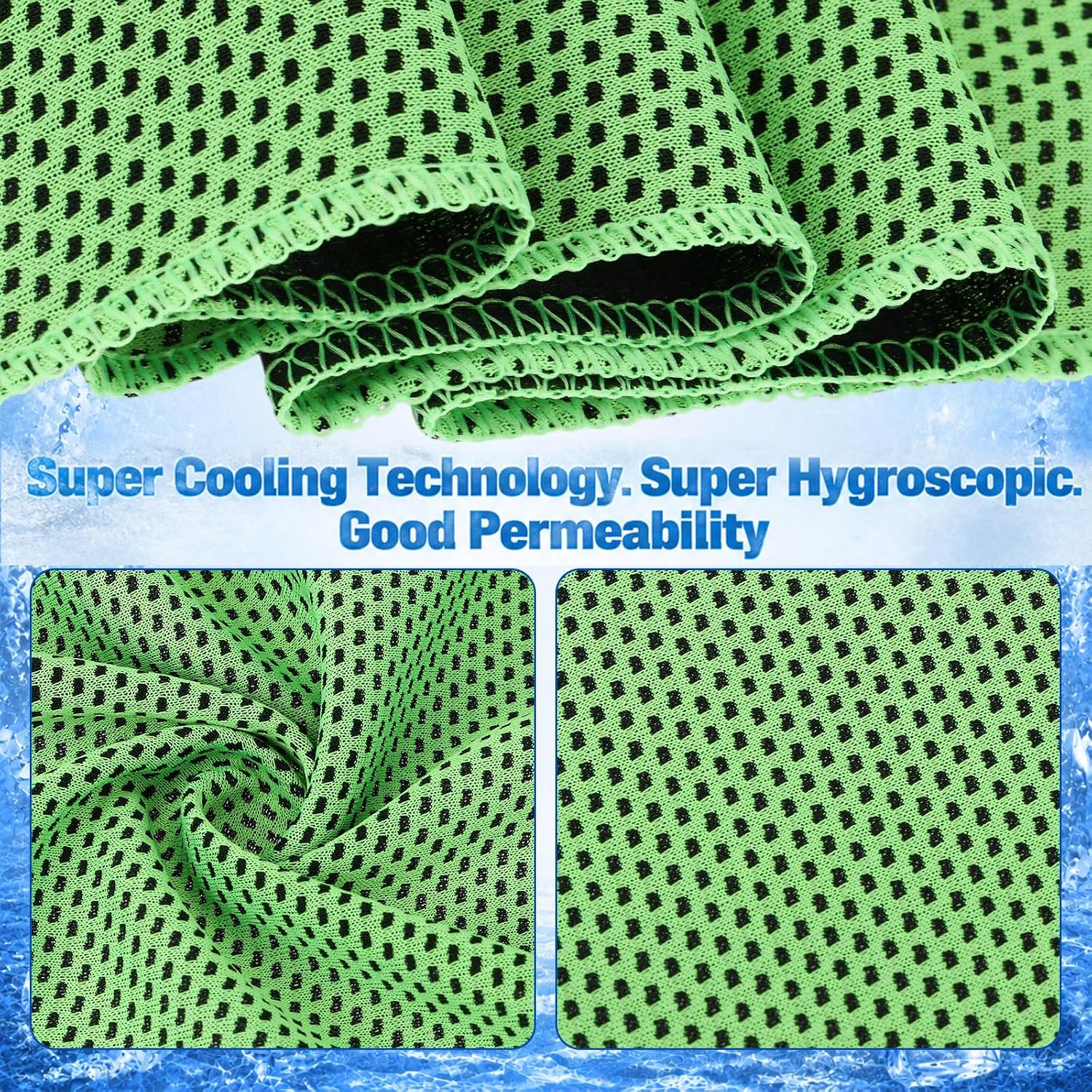 Honoson 12 Pcs Cooling Hoodie Towel Set, 6 Double-Layer Cooling Head Wrap & 6 Flat Ice Towels UPF 50+ Sun Protection Breathable Neck Face Towels Bulk for Hot Weather Sports Running(Green)