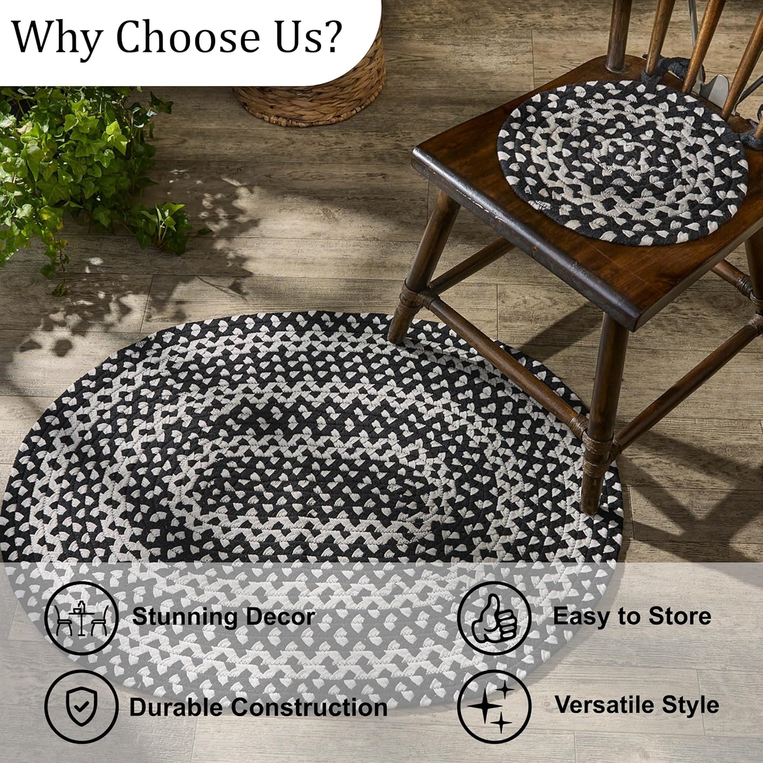 Park Designs Blacksburg Braided Oval Rug 32" x 42", Black and White Woven Accent Rug for Farmhouse, Country, Halloween Decor, and More, 100% Cotton Floor Mat for Living Room, Bedroom, and Kitchen