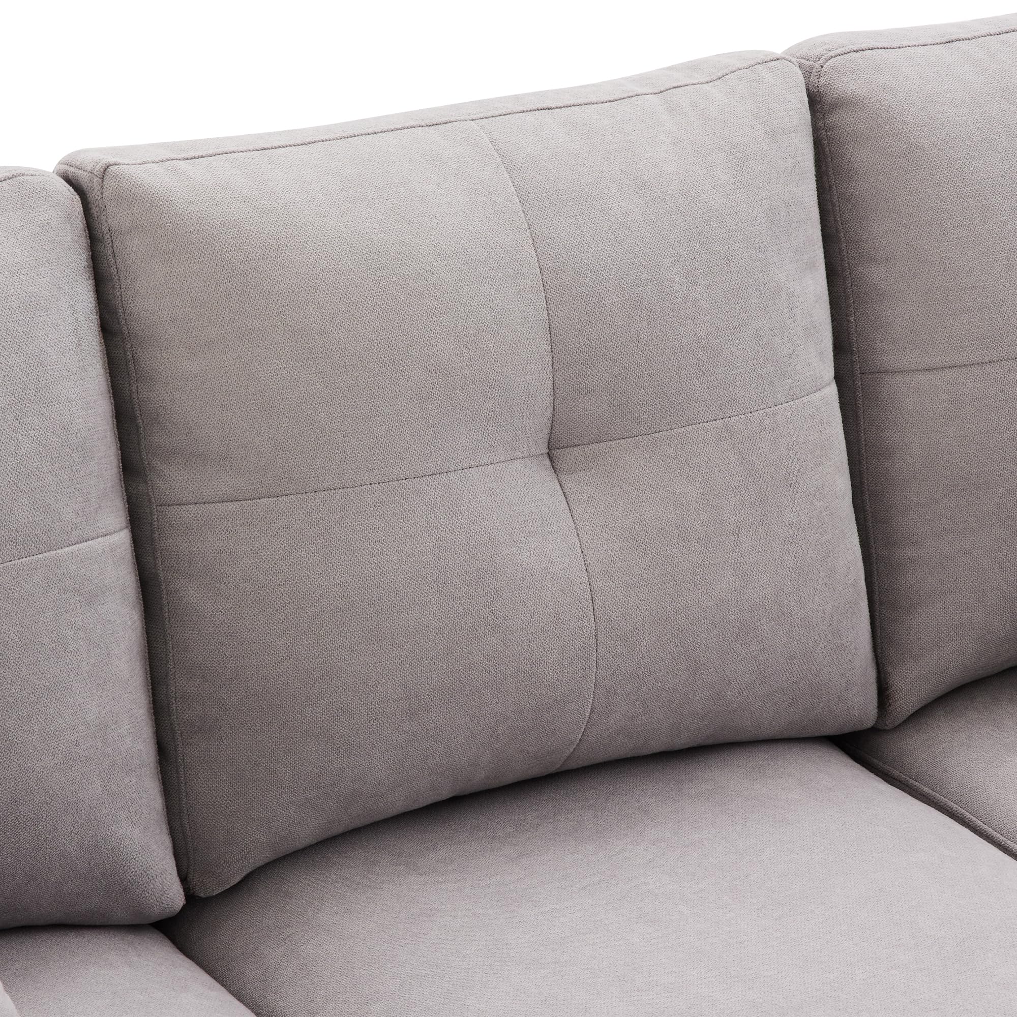 Sofá moderno en forma de L, sofá de 3 plazas con chaise longue, espacio de almacenamiento, soporte integrado para bebidas, viene con 2 almohadas, adecuado para salón, oficina, apartamento, etc., 175 x