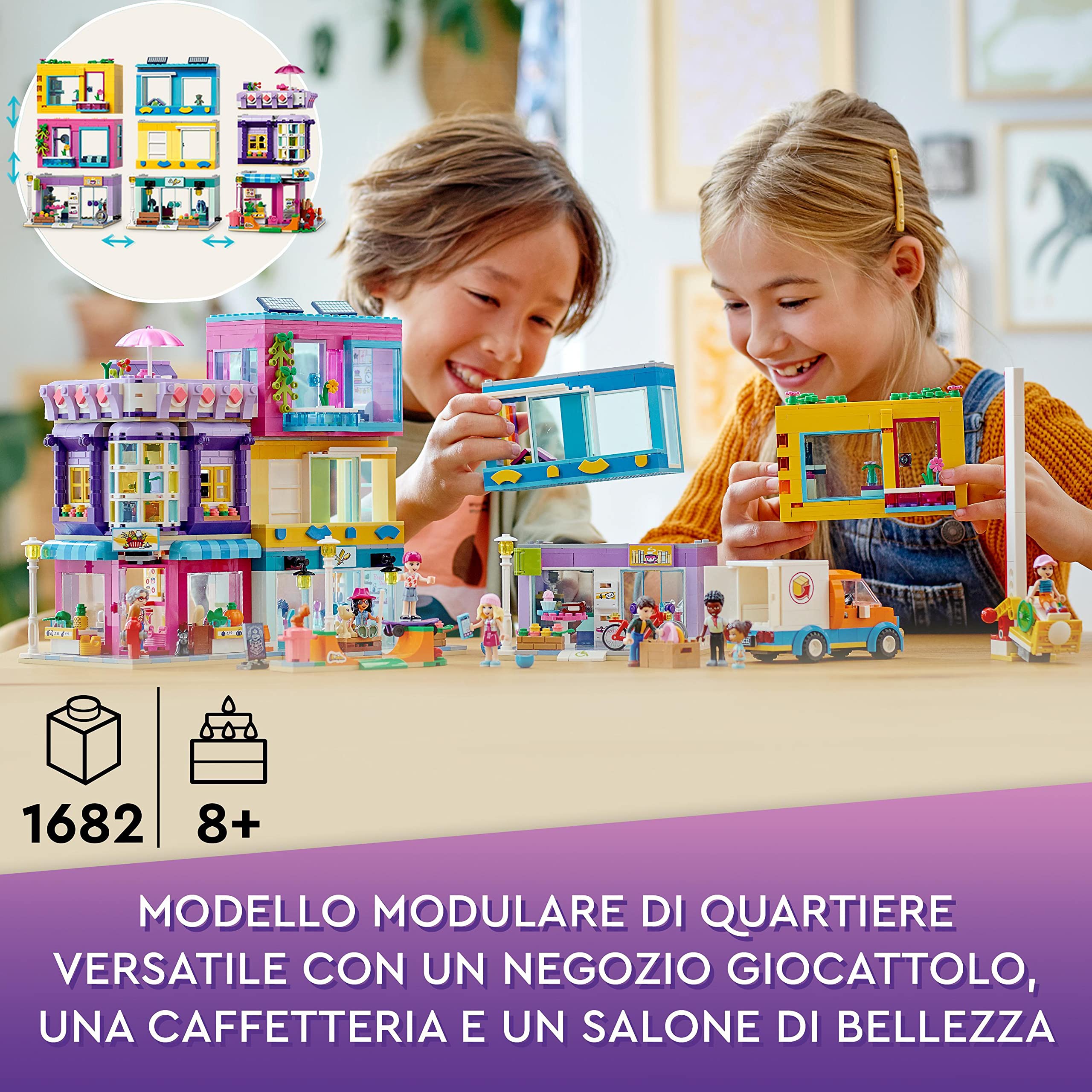 LEGO Friends Edificio della Strada Principale, Set Costruzioni Modulari con Café di Heartlake City, Parrucchiere e Casa delle Mini Bambole, Giochi per Bambini e Bambine da 8 Anni, Idea Regalo 41704