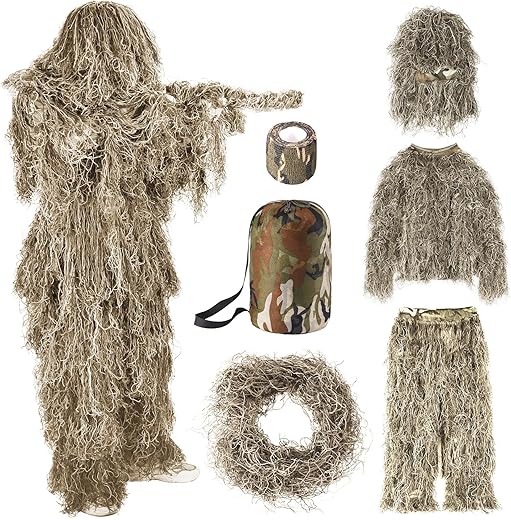 3D Leafy Camo Poncho,Lightweight Hooded Camouflage Ghillie Breathable Hunting Suit,Ultimate Concealment,for Turkey Hunting, Bird Watching,Photography Halloween
