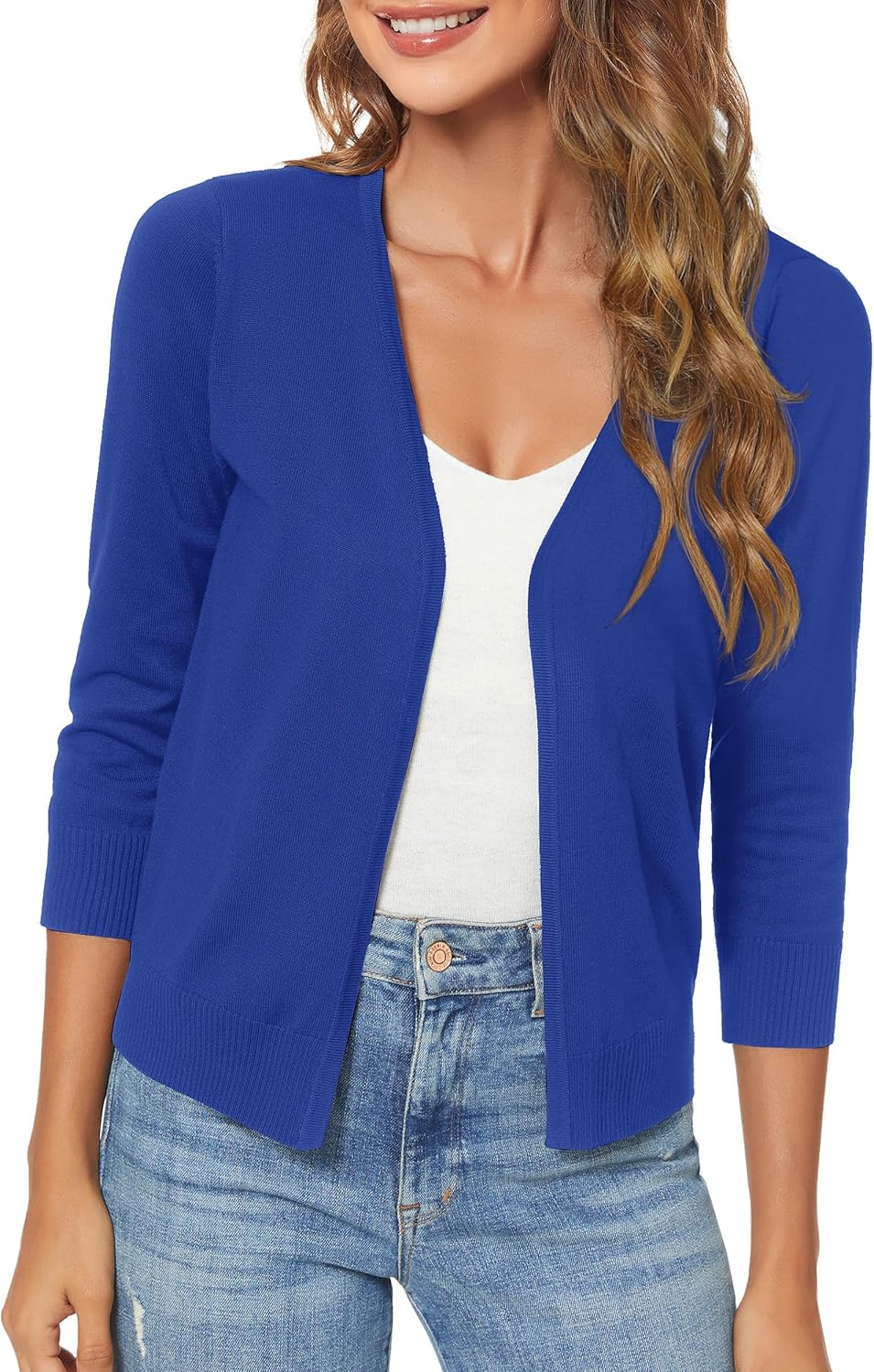 Urban CoCo Women's 3/4 Sleeve Shrugs Open Front Cropped Sweater Cardigan