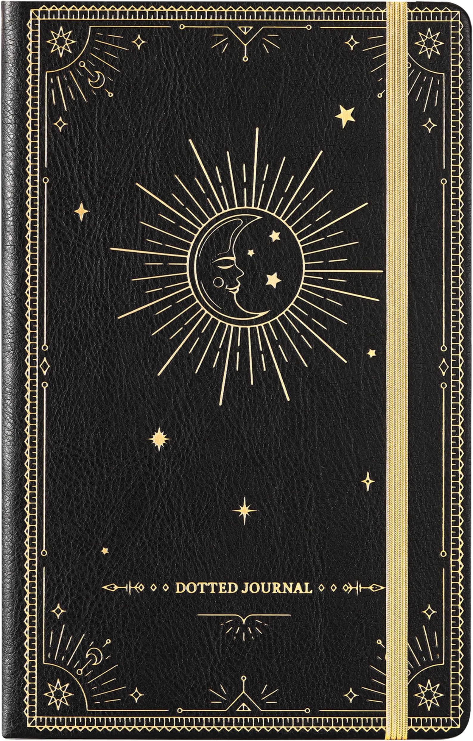 Artfan Dotted Journal/Notebook - Dot Grid Hard Cover Notebook, Premium Thick Paper with Fine Inner Pocket, Black Smooth Faux Leather, Pen Loop, 5.8''×8.4'' - Black