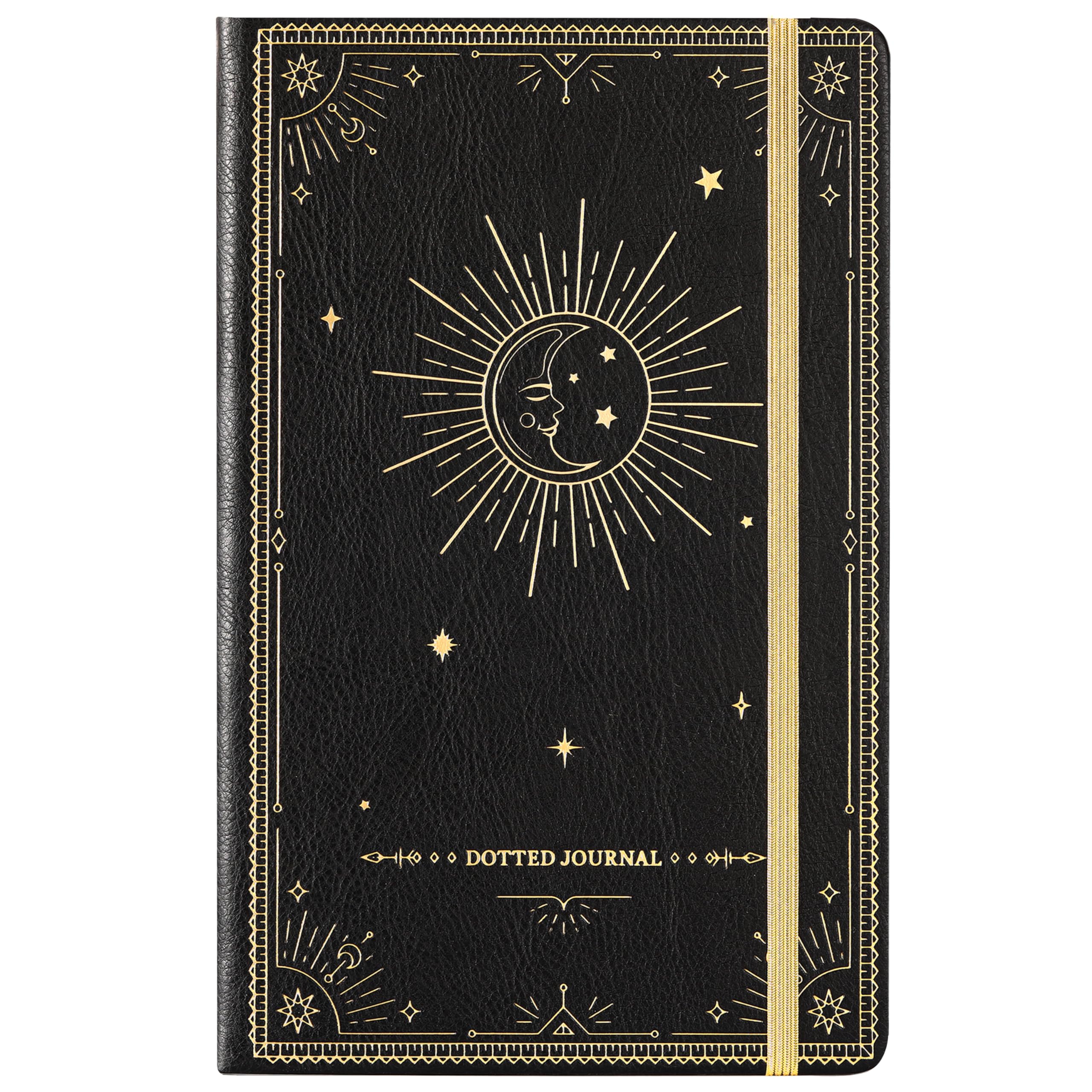 Artfan Dotted Journal/Notebook - Dot Grid Hard Cover Notebook, Premium Thick Paper with Fine Inner Pocket, Black Smooth Faux Leather, Pen Loop, 5.8''×8.4'' - Black