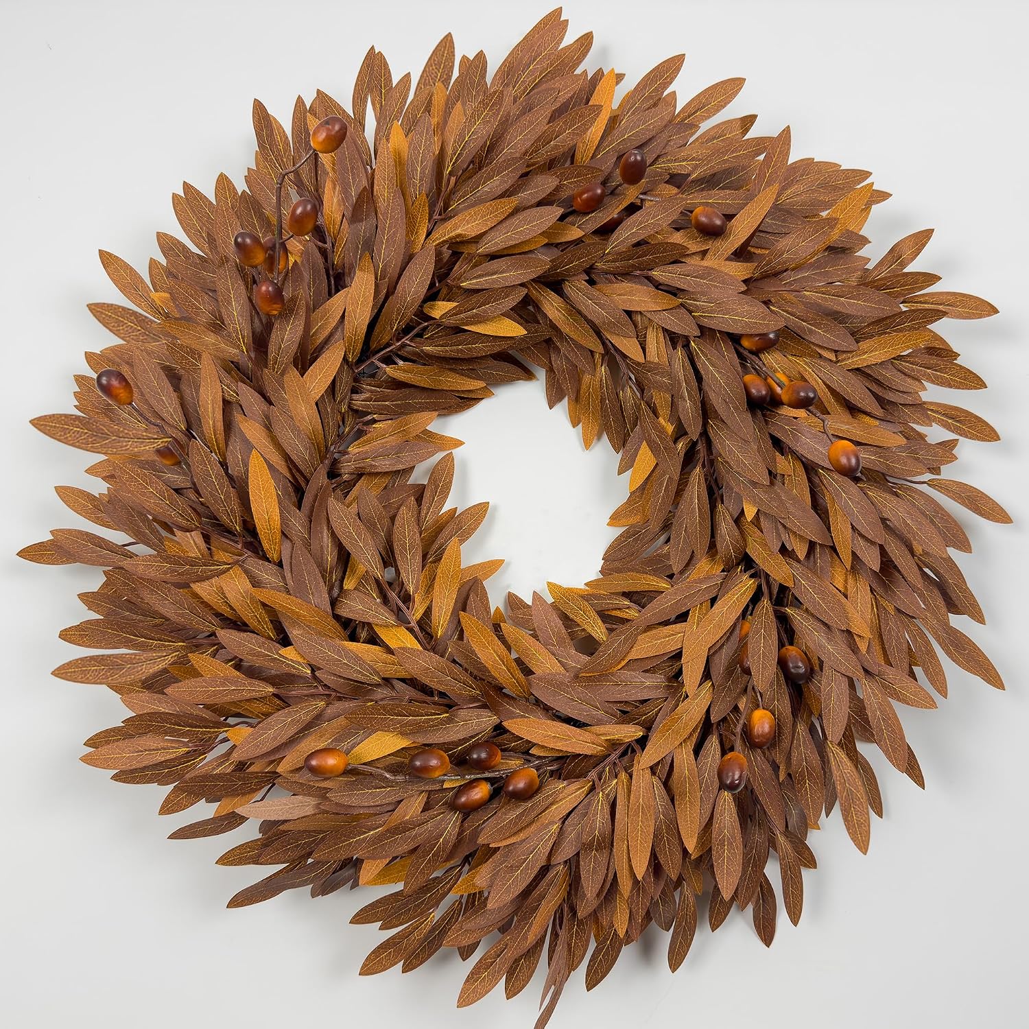 24 Inch Fall Wreaths for Front Door, Artificial Autumn Olive Branch Wreath