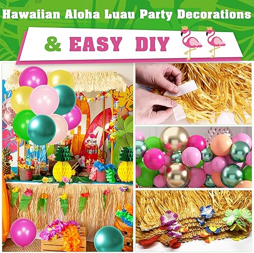 Vista 12 de Luau - Decoraciones para fiesta de cumpleaños, 321 piezas, suministros de fiesta hawaiana tropical Aloha para verano, playa, vacaciones, juego