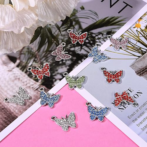 Miniatura 3 de 25 dijes de mariposa con diamantes de imitación, dije de mariposa de aleación, dije de insecto para joyas, collares, pulseras, aretes, manualidades