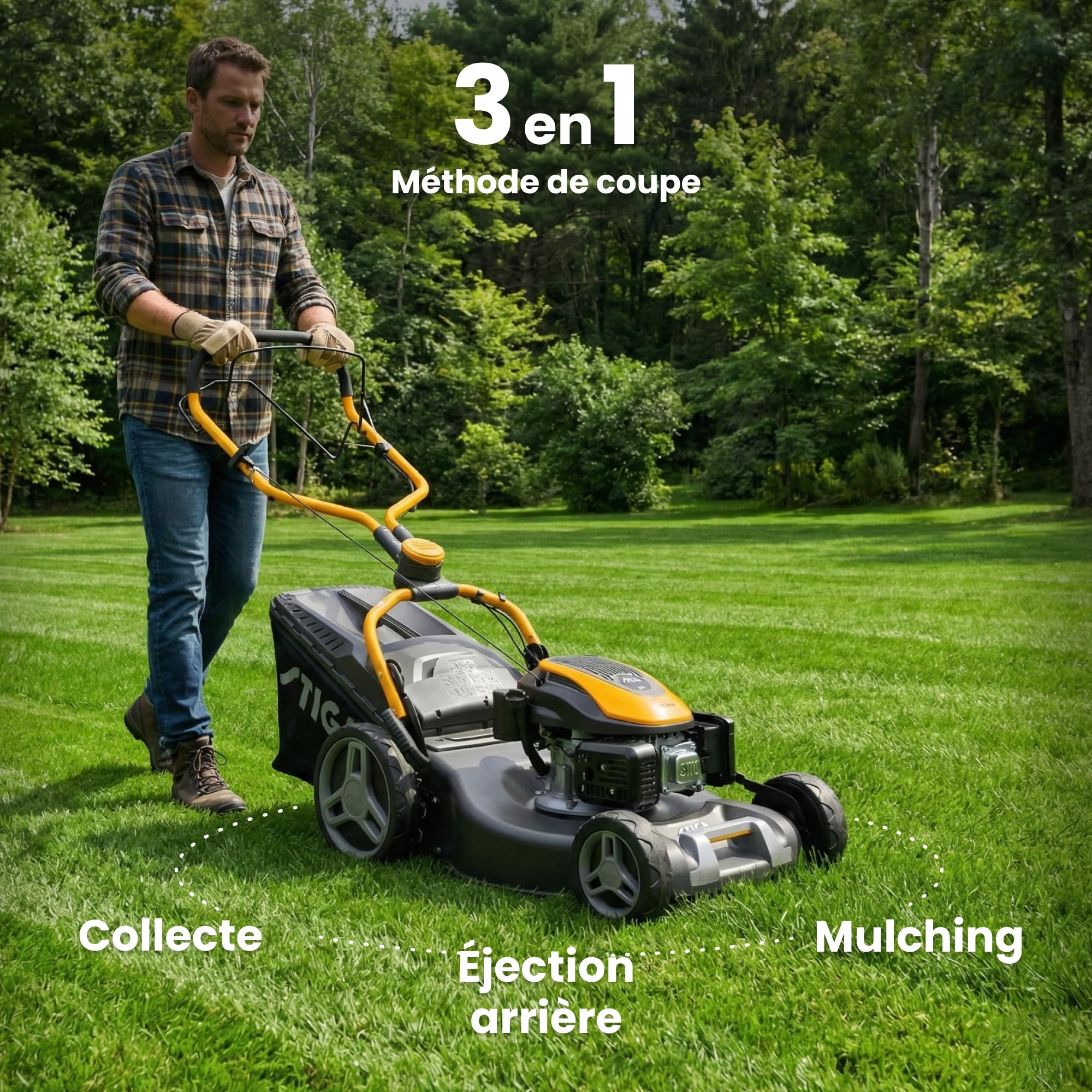 STIGA Combi 553 S Tondeuse à Gazon tractée - Moteur 166cc, Largeur de Coupe 51cm, bac de ramassage 60L, système de Coupe 3 en 1, Gris