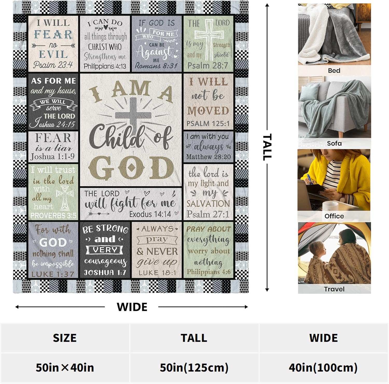 CUJUYO Christian Gifts for Men Women Blanket 50"x40" - Inspirational Religious Catholic Spiritual Present - Christmas Birthday Baptism Confirmation Gifts for Boys - Image 2