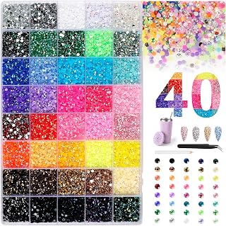 AOOWU Rhinestone Nail Crystal, 32000pcs Rhinestone Nail Art, 40 Colors 3mm Flatback Bedazzling Kit with Tweezers and Pen, Rhinestone Resin Bedazzling Kit, for Face Makeup Nails