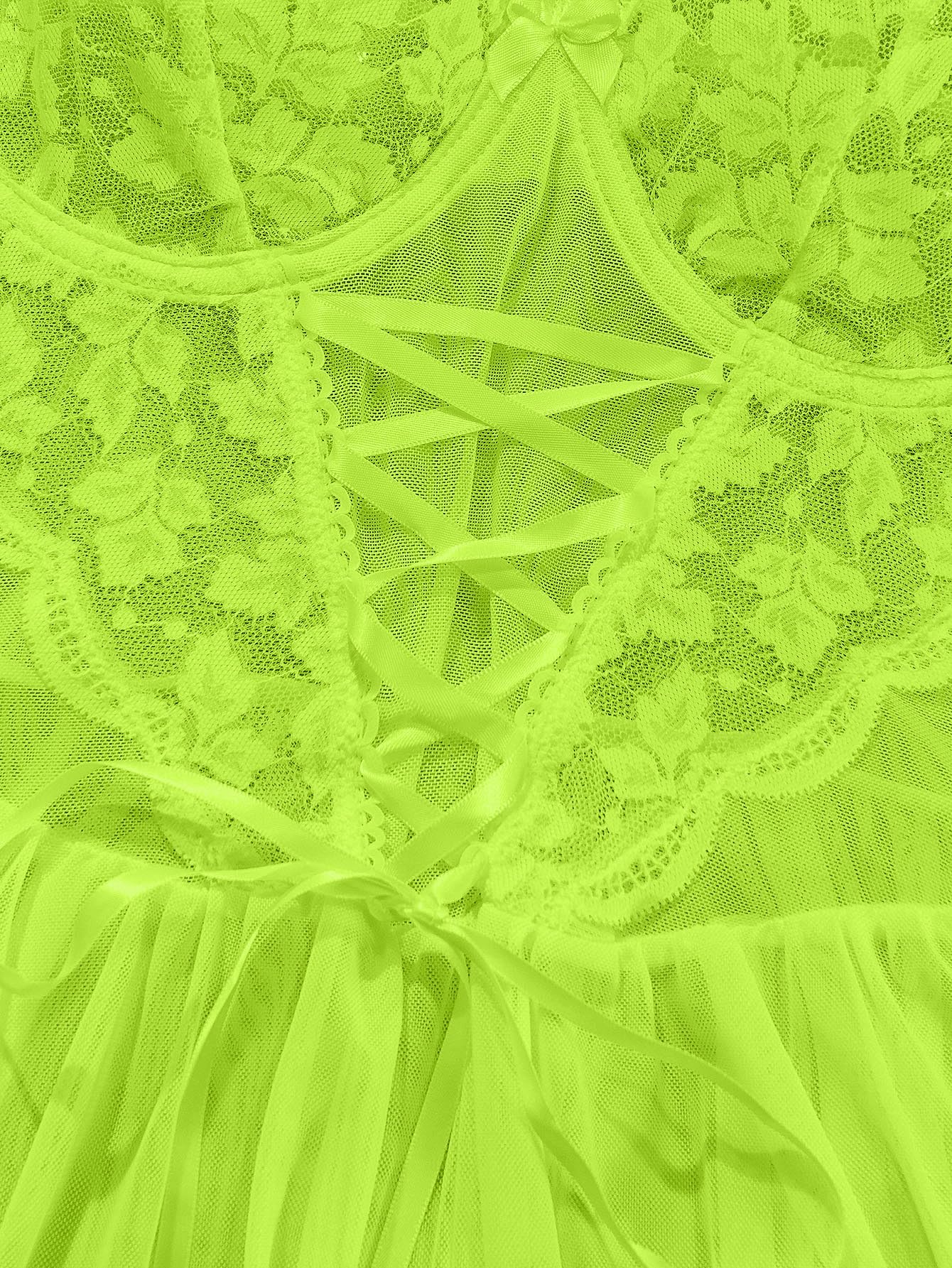 Lilosy Sexy Garter Belt Mesh Lace Babydoll Lingerie Dress Set with Thong