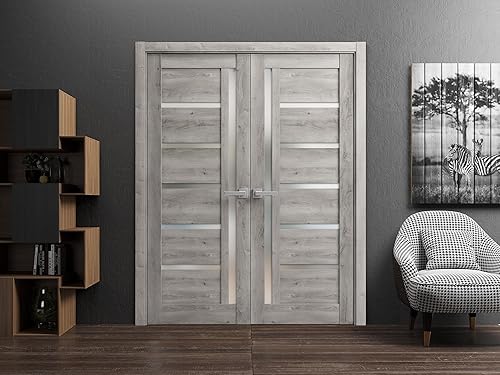 Miniatura 9 de SARTODOORS Puertas dobles francesas sólidas | Quadro 4088 negro mate con vidrio esmerilado | Marcos de panel sólido de madera | Puertas resistentes
