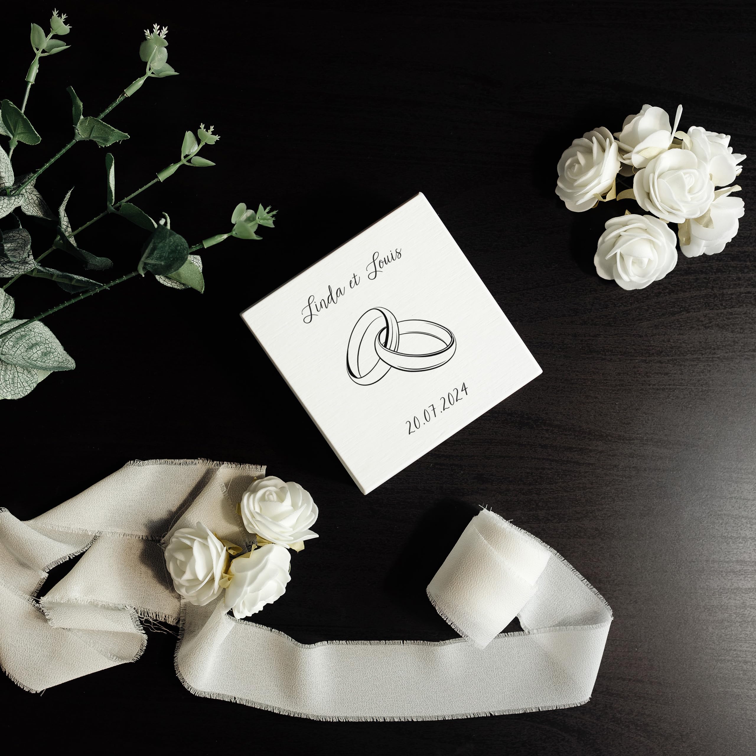 Boîte à Souvenirs De Mariage Personnalisable En Bois De Pin - 40x30x14 Cm, Design Initiale/prénom, Cadeau Pour Jeunes Mariés