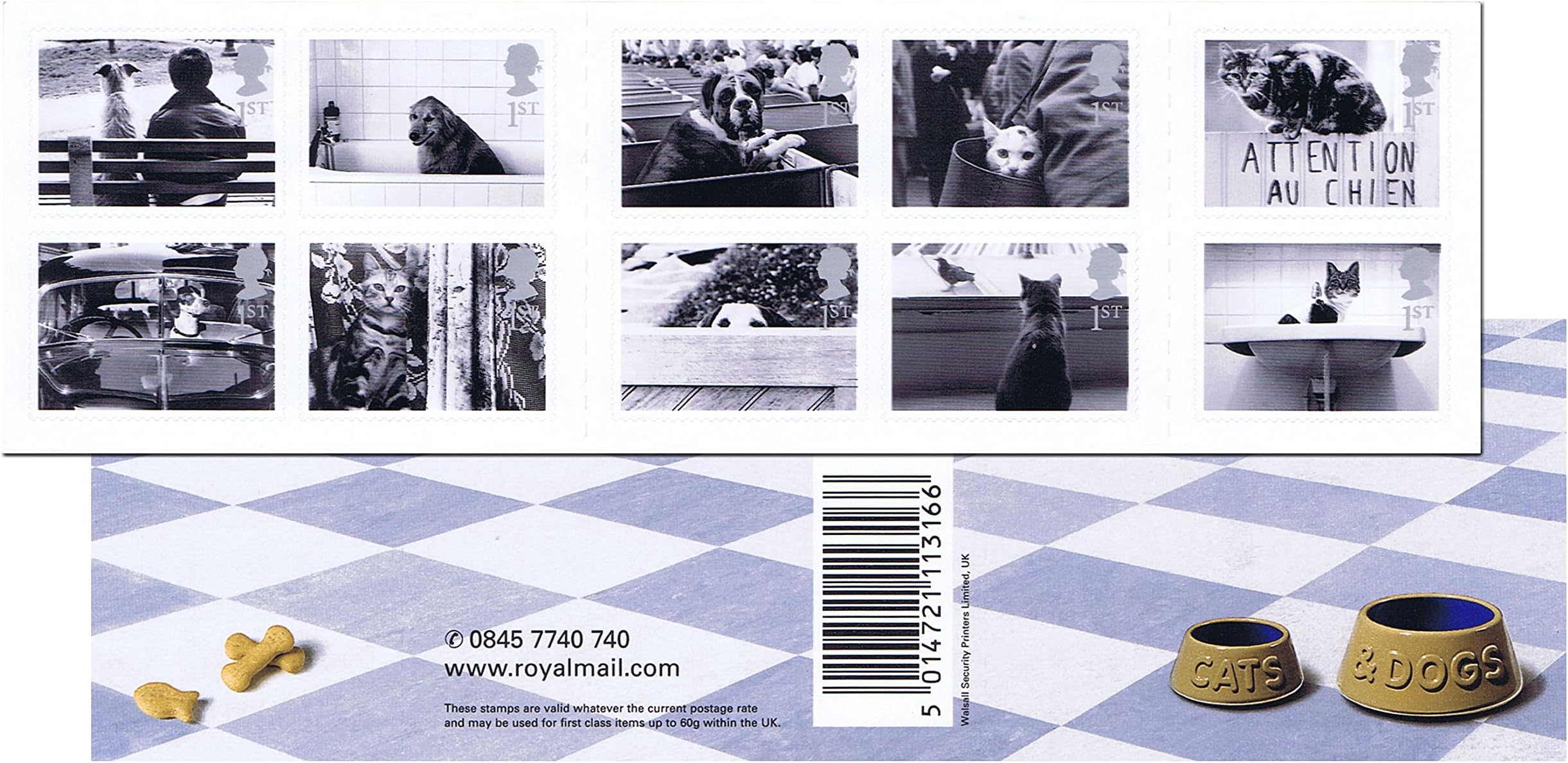 Cats and Dogs Stamps for Postage - 10 x 1st Class self adhesive Royal Mail Stamps. 2001 Cats and Dogs Stamps featuring the country's best loved pets