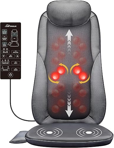 Snailax Shiatsu - Masajeador de espalda con calor almohadilla de masaje para dolor de espalda cojín de asiento de masaje de amasado regalos para