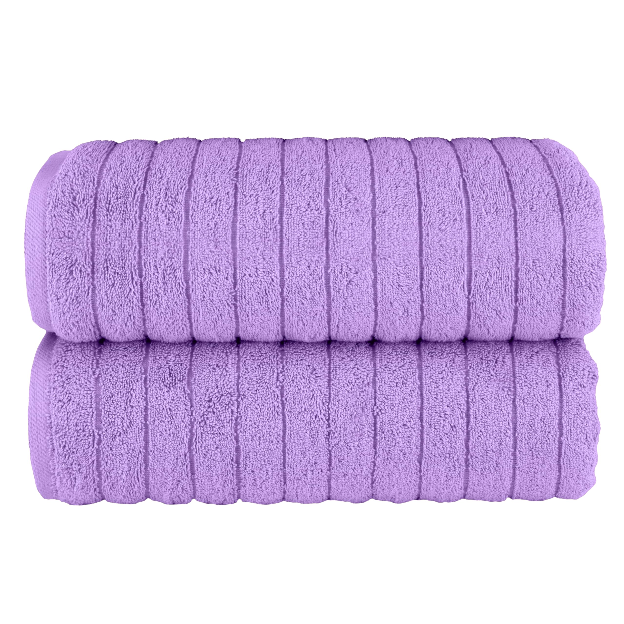Elegant Comfort 100% Turkish Cotton Corduroy Ribbed Luxury Soft 2 Pack Bath Towels 27 x 54 Inch - Ultra Plush, Absorbent, Quick Dry, Hotel Spa Quality Towels for Bathroom Essentials, Lilac