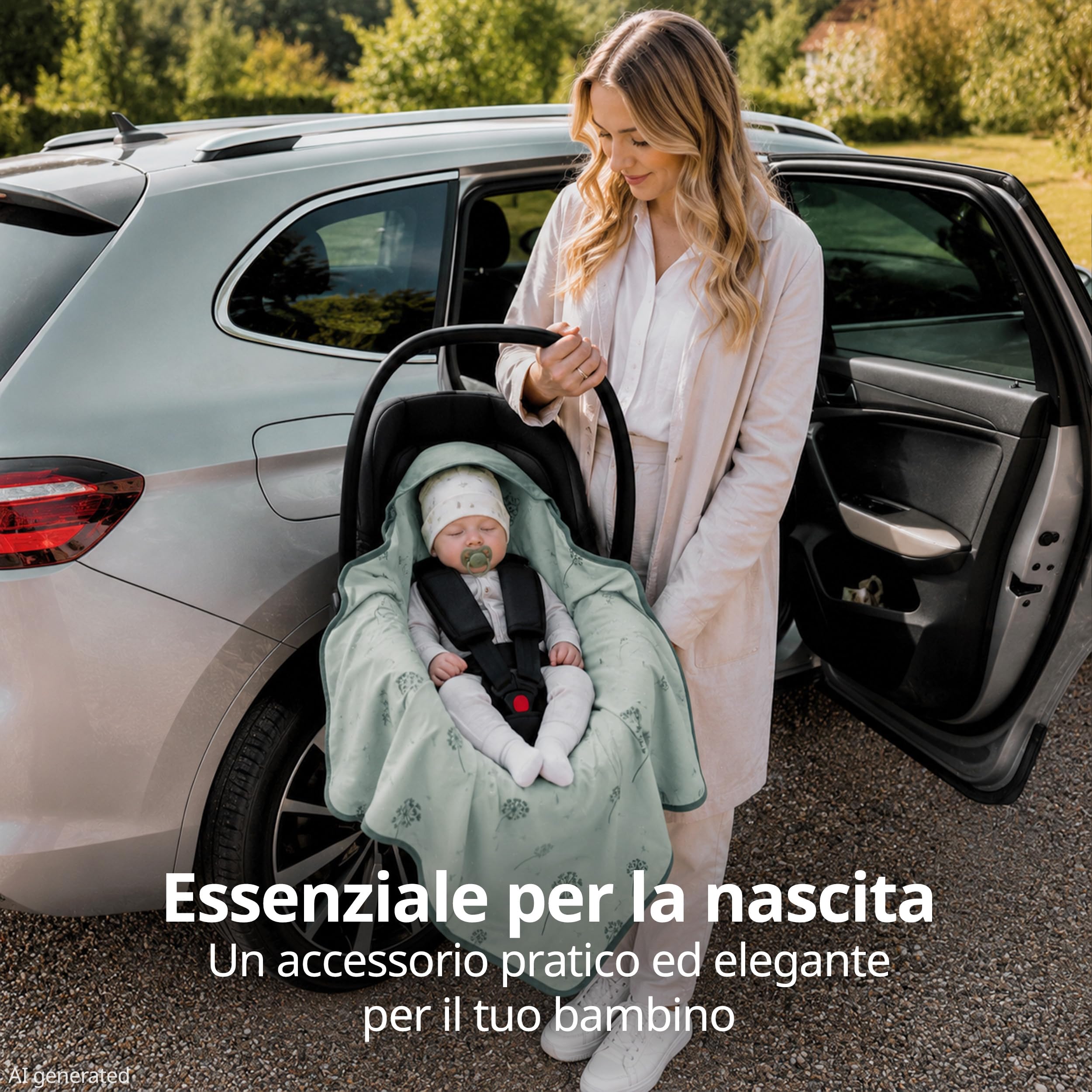 Zamboo Copertina per Ovetto Neonato - Copertina Ovetto Mezza Stagione in Cotone 100%, 80x80 cm - Testata OEKO-TEX Standard 100 - Adatta a Seggiolini Auto - Verde Menta