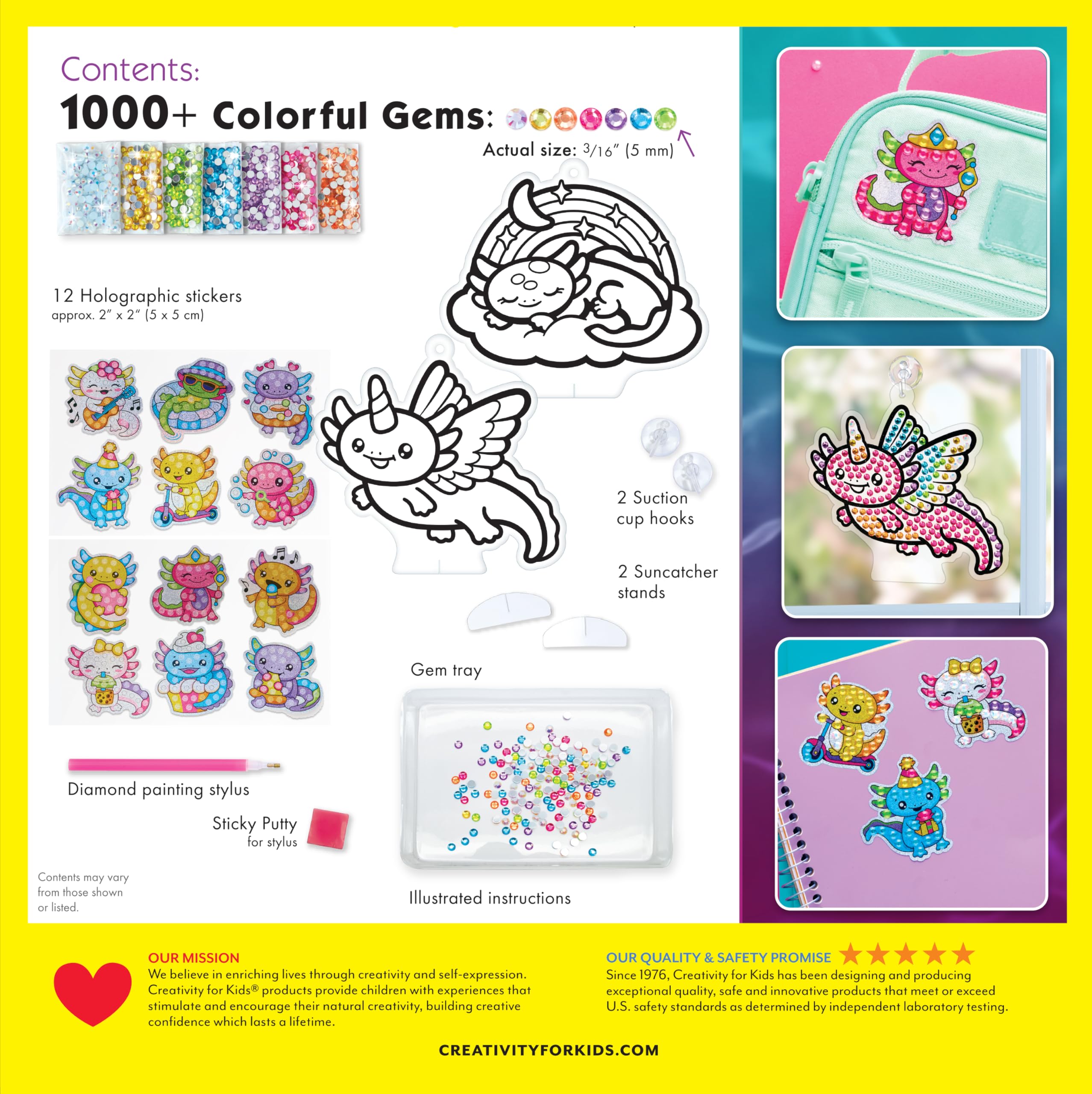 Creativity for Kids Big Gem Diamond Painting Kit: Axolotl Stickers & Suncatcher Kit - Boys and Girls Art & Craft, Axolotl Toys and Gifts for Kids (Ages 6+)