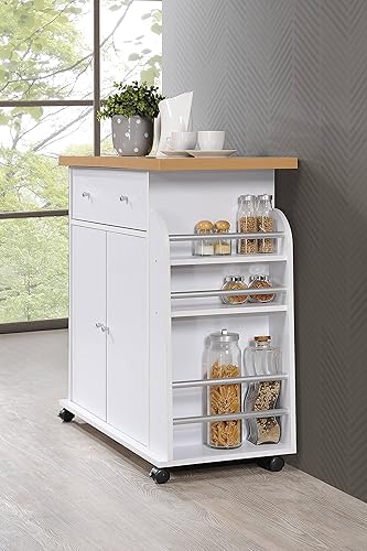 Miniatura 4 de Hodedah Isla de cocina portable conEspeciero, Madera, Blanco