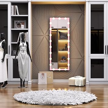 65 x 24Full Length Mirror with Lights and Stand Touch Control - Wall Mounted and Floor Standing Mirror, LED Lighted Full Body Dressing, Vanity for Bedroom,Dimming&3 Color Modes