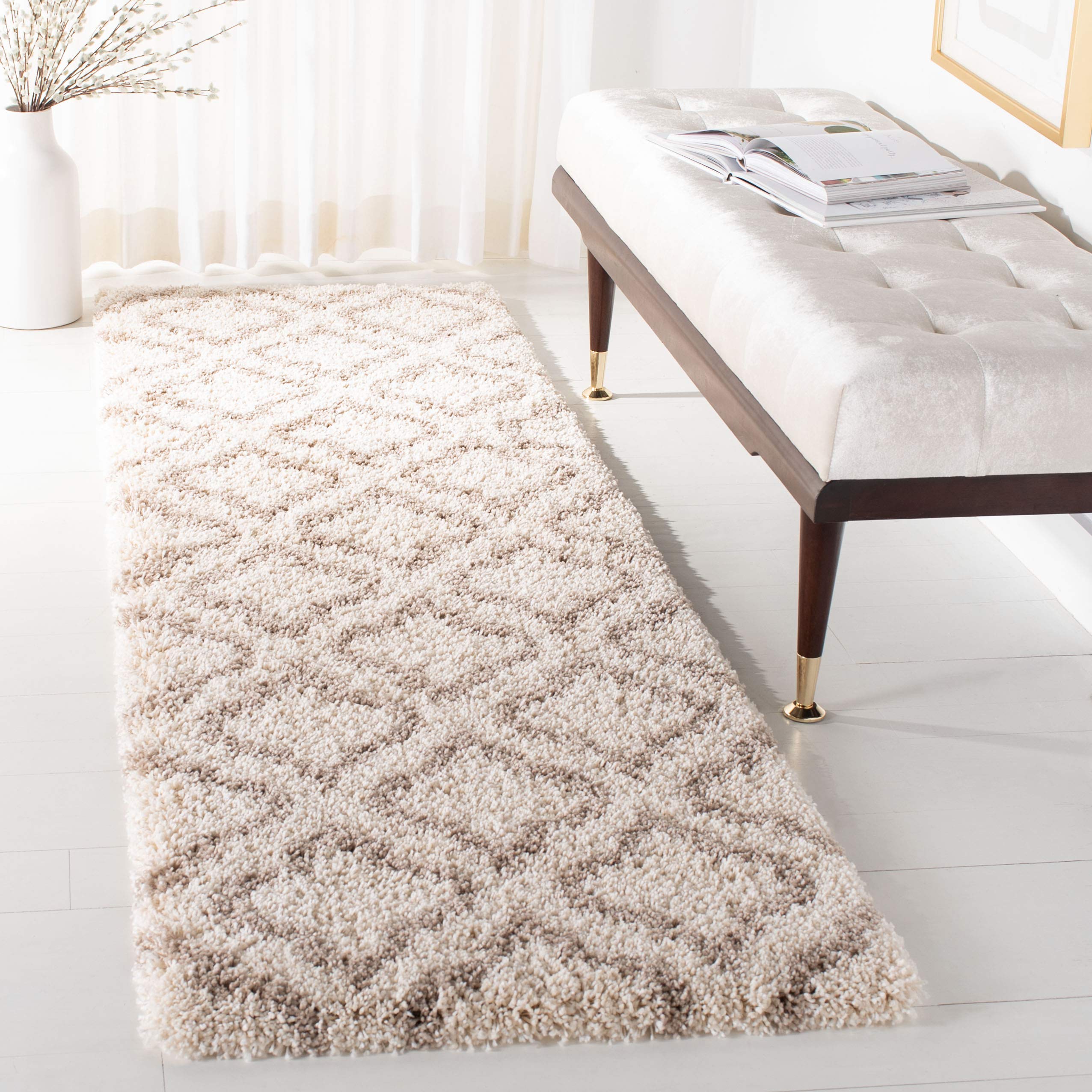 SAFAVIEH Hudson Shag Collection Runner Rug - 2'3" x 14', Ivory & Beige, Moroccan Design, Non-Shedding & Easy Care, 2-inch Thick Ideal for High Traffic