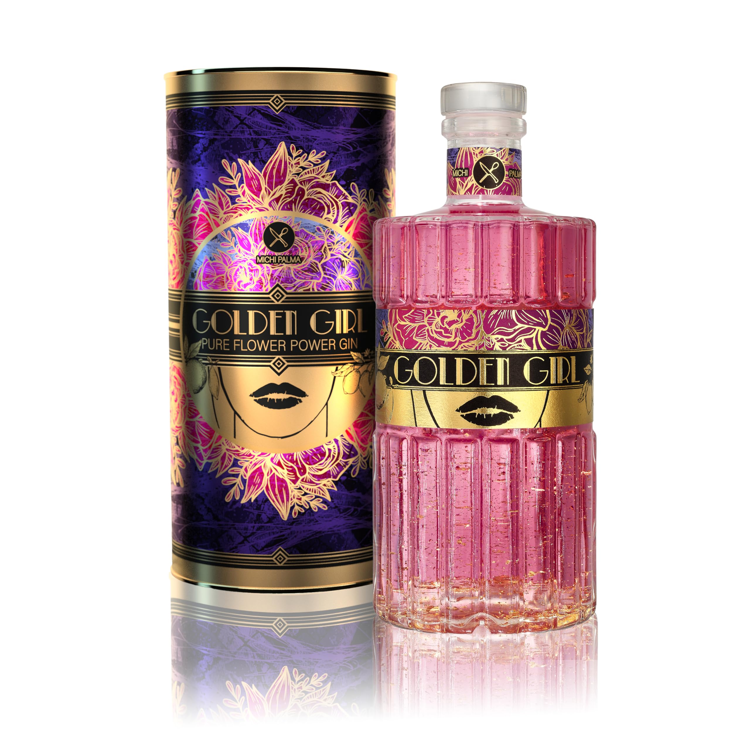 Michi Palma | Golden Girl Flower Power (1 x 0.7 l) | Premium Spirituose auf Gin-Basis | Mit 23 Karat reinem Blattgold und edler Geschenkverpackung | Goldene Gin-Geschenkidee