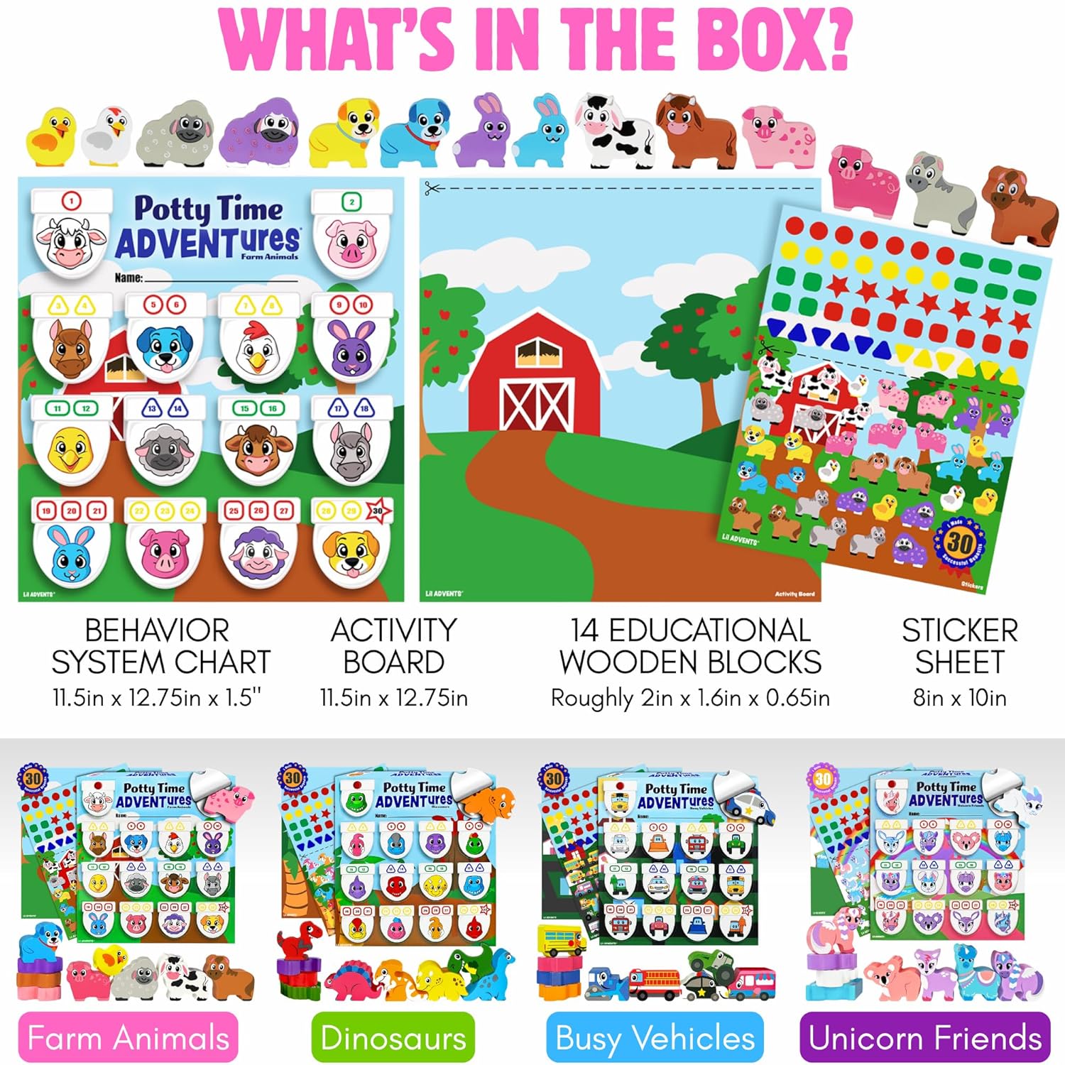 Potty Training Reward System - 14PC Wooden Stacking Blocks with Farm Animal Themed, Montessori Behavior System Advent Calendar for Toddlers 18M+ Boys Girls by Lil Advents
