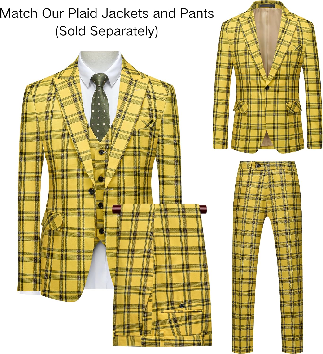 Men's Slim Fit Plaid Suit Vest - Lightweight Checkered V-Neck Waistcoat for Wedding, Business, Prom & Casual Occasions